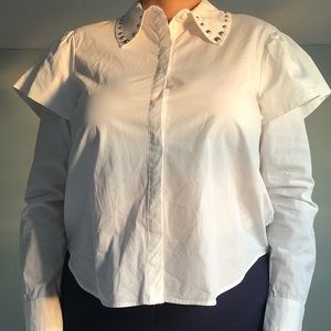 H&M White Ling Sleeve Button Down With Studs